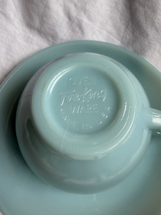 Vintage Fire King Oven Ware Azurite Coffee Cup & Saucer Oven Ware USA Delphite - Picture 4 of 4